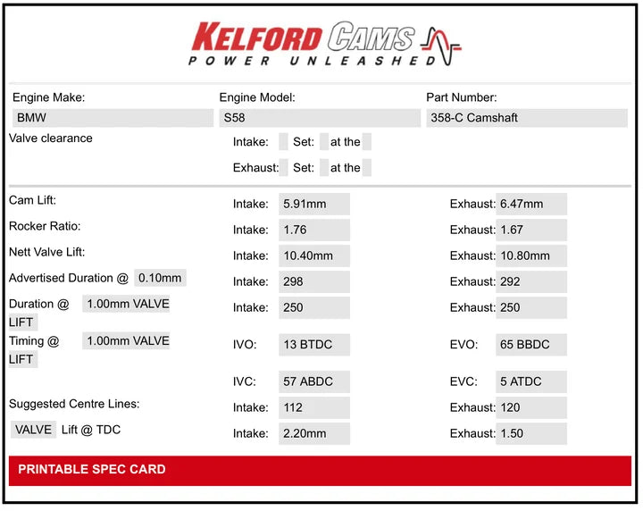 Kelford Performance Camshaft BMW M Series S58 288/268 | Stage 3